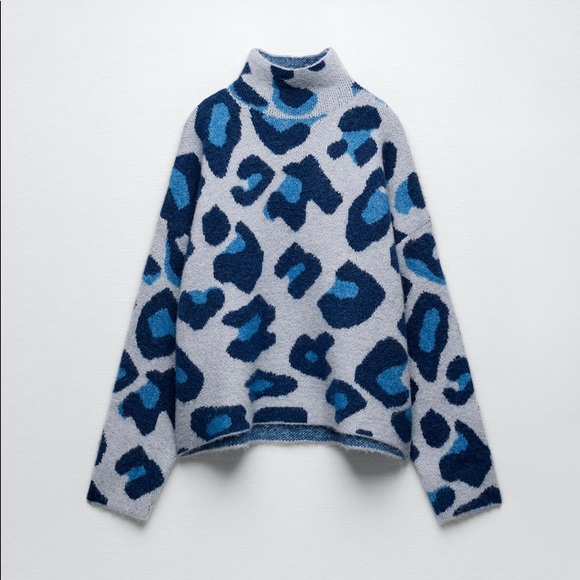 Zara Sweaters - Zara Blue Jacquard Knit Sweater Size Medium